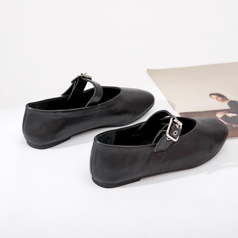 Женская обувь Мэри Джейн, весенне-осенняя винтажная женская обувь из натуральной кожи, балетки с острым носком, повседневная женская обувь на плоской подошве