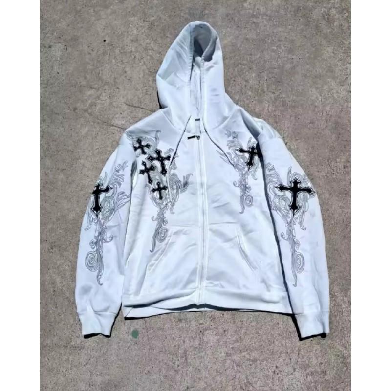Skeleton Zip Hoodie 90s Retro Print Up Sweatshirt Jacket American Streetwear