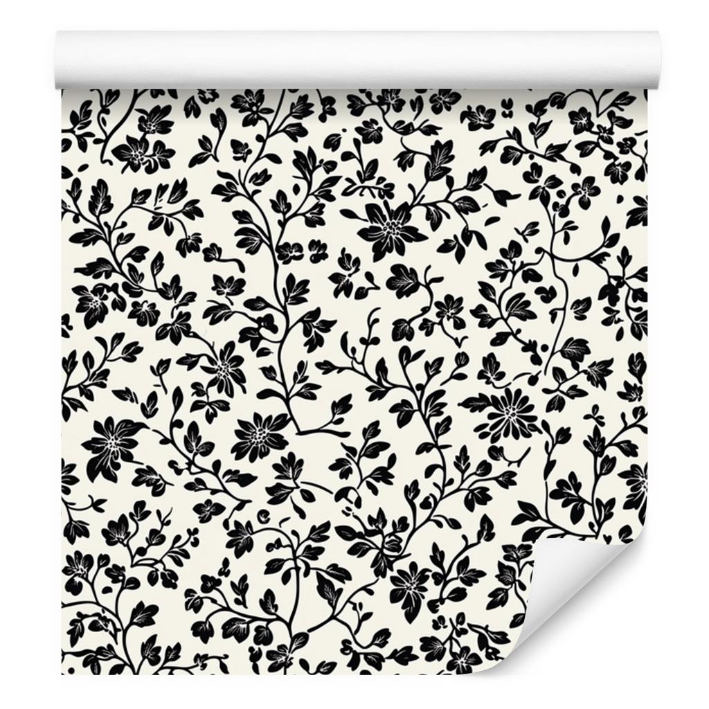 Wallpaper Black and white flowers gray, soft shapes 50x1000