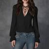 Women S Long Sleeve V Neck Solid Color Casual Blouse
