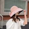WTEMPO Fashion Foldable Soft Bow Bucket Sun Hats Women's Wide Brim Retro Simple Elegant Versatile Hollow-out Hats