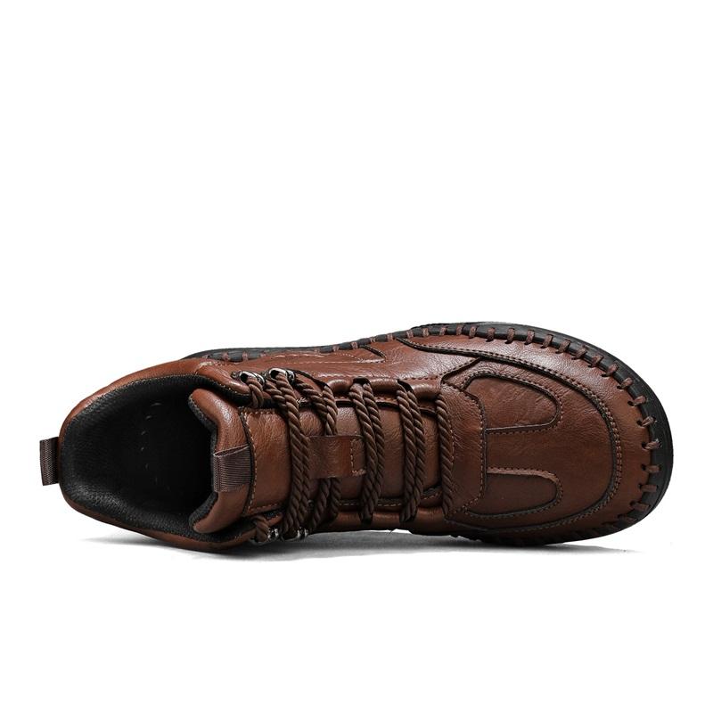 Men Shoes Hand-stitching Leather Men Boots Split Leather Casual Leather Shoes Men Ankle Boots