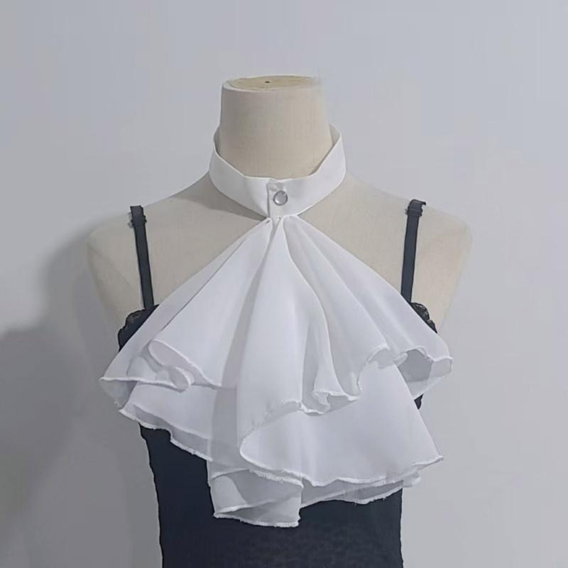 Y3NE Victorian Detachable Fake Collar Layered Jabot Necktie For Medieval Costume Historical Reenactment Themed Party
