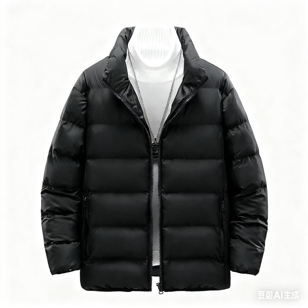 Men's Casual Solid-color Stand-up Collar Cotton-padded Jacket, Men's Thick And Warm Long-sleeved Coat With Added Cotton