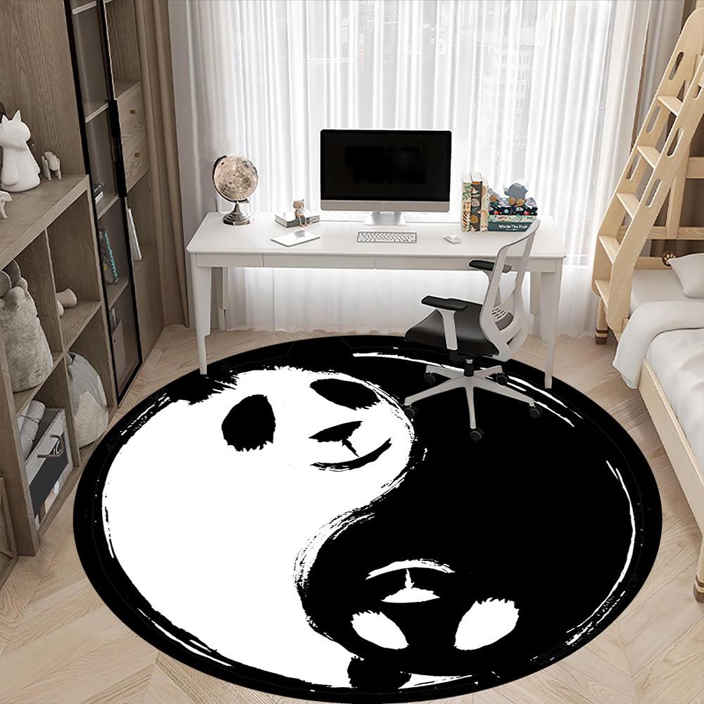 1pc Panda YinYang Office Round Area Rug, Indoor Mat Suitable For Office, Under Office Chairs Bedroom Living Room Home Decor, Room Deco