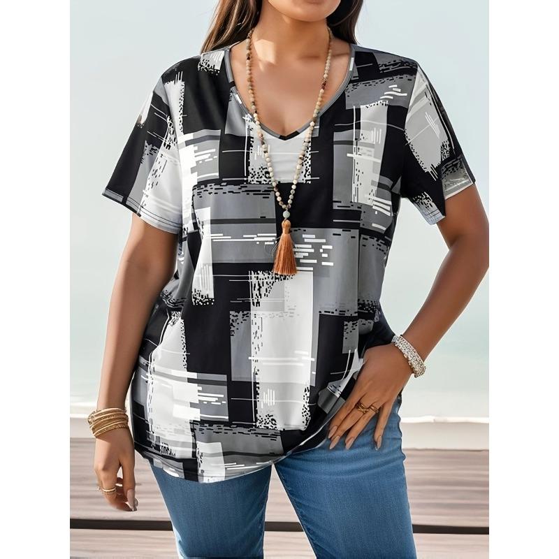 Women's T-shirt Retro T-shirt Summer Clothing Denim 3D Printed Top Large V-neck Street Casual Sports Loose Tops