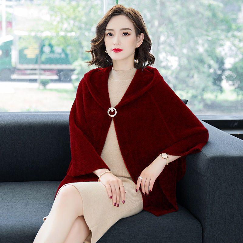 Накидка шаль женская короткая осень и зима толстый кардиган плащ плечо женский вязаный свитер