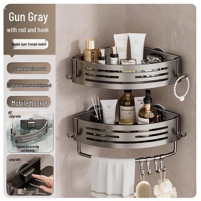 Punch-Free Bathroom Wall Shelf - Aluminum Vacuum Corner Rack