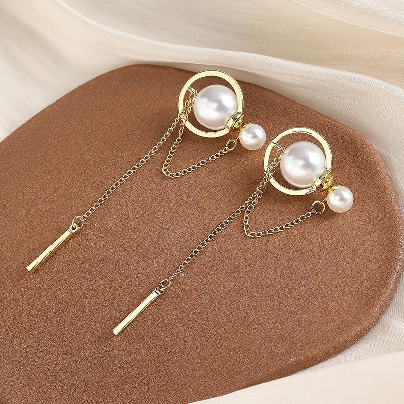 Tassel Earrings Diamond Butterfly Flower Pearl Stud Earrings Temperament Fashion Long Thin Earrings