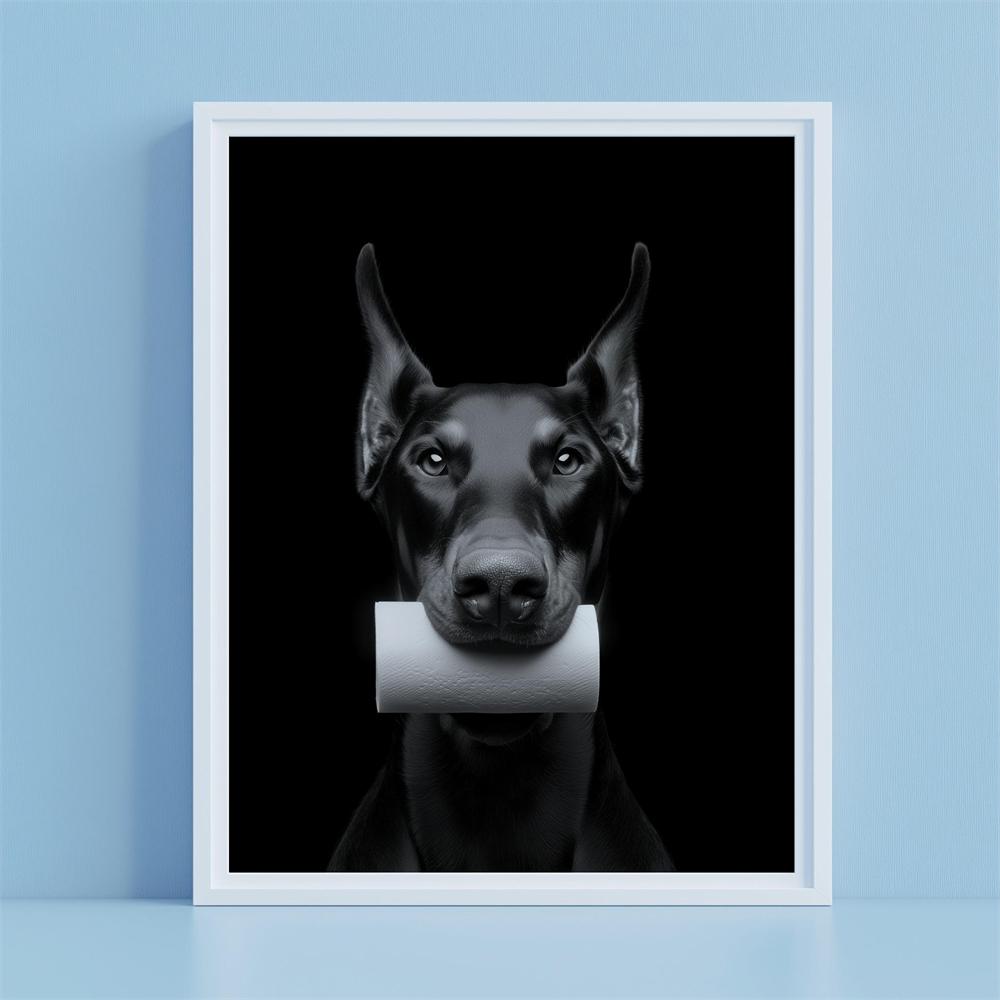 Funny Bathroom Doberman Dog Prints Quirky Dopamine Decoration Wall Art Print Poster Home Toilet Canvas Painting Home Decor
