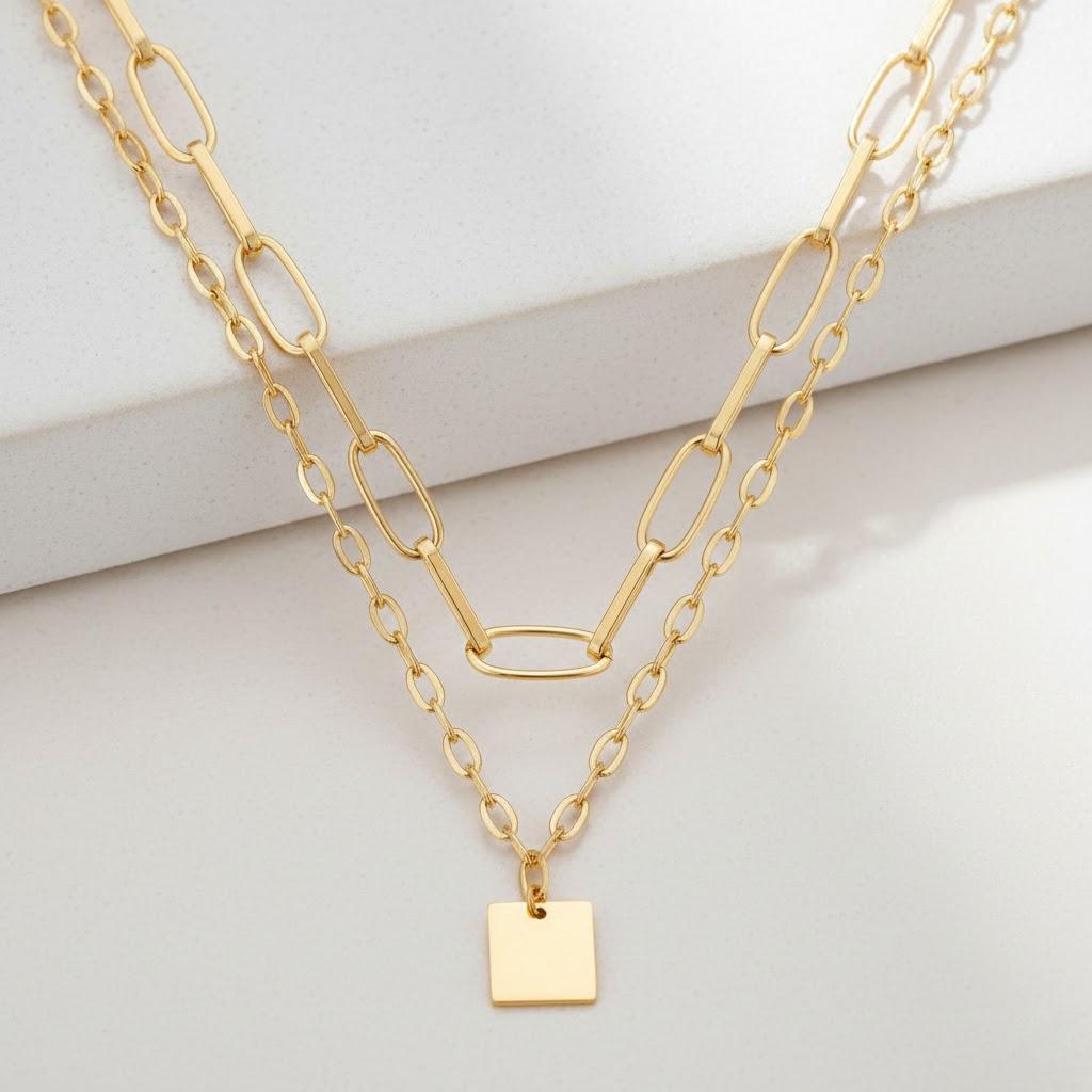 Retro Double Layer Hip Hop Square Chain Short Necklace Punk Gothic Punk Jewelry for Women Men
