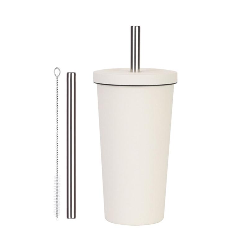 Double Layer Vacuum Insulated Cup With Straw 316L Stainless Steel Tumblers Water Bottle with Ergonomic Handle
