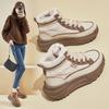Women's Chunky Platform Snow Boots Winter Warm Faux Fur Lining Ankle Booties Lace-Up Comfortable Anti-Slip PU Leather Short Boots Shoes for Women