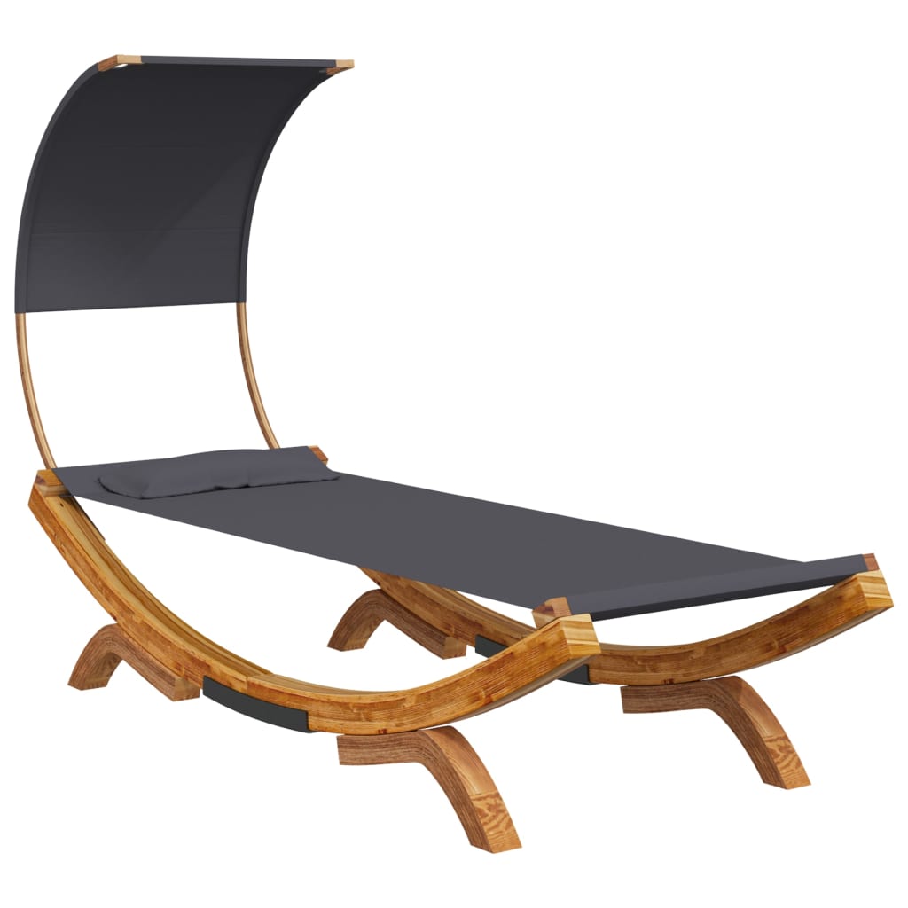 Sun Lounger with Canopy 100 x 200 x 126 cm Solid Bentwood Anthracite
