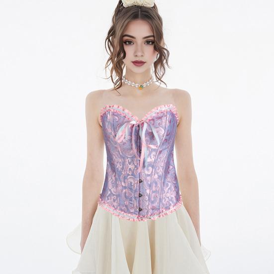 Women Corset Tops Off Shoulder Lace Bow Tie Design Regular Fit Shapewear Perfect Figure Lace-up Waist Trainer