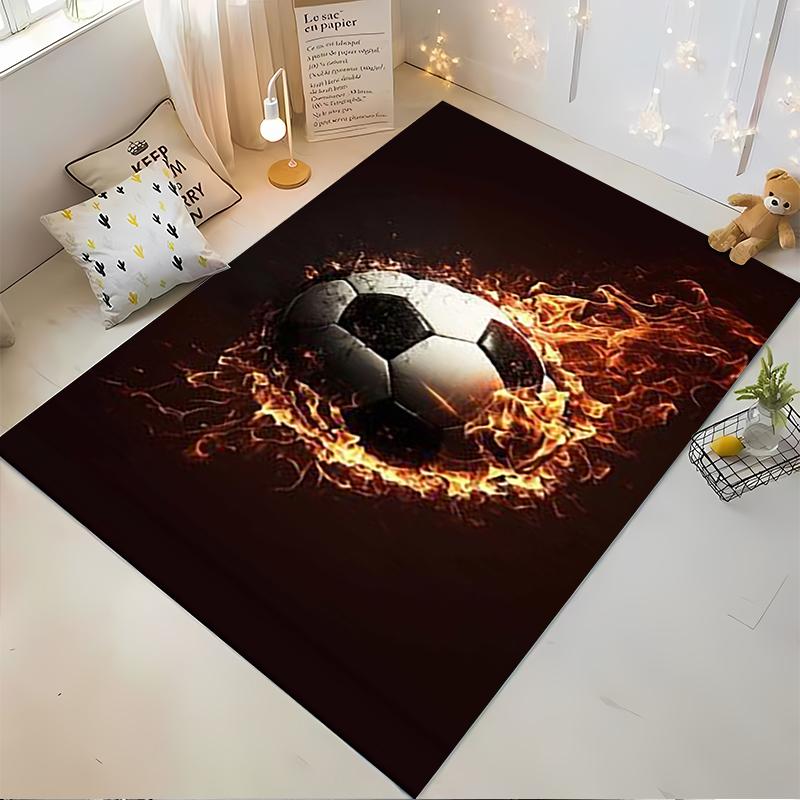 Fiery Soccer Ball Pattern Carpet, Sports Themed Home Decor Stylish Suitable for use as an anti-slip for living room bedroom sofas
