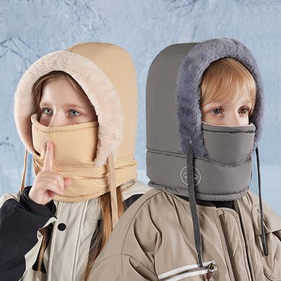 Детская шапка зимняя бархатная защита шеи маска для шеи цельный пуловер шапка для мальчиков девочек детские уличные теплые шапки-бомберы