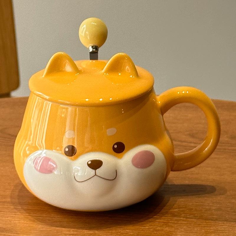 Творческий милый керамический стаканчик с крышкой для собак породы сиба-ину, высококачественный стаканчик для воды для пары с ручным подарком