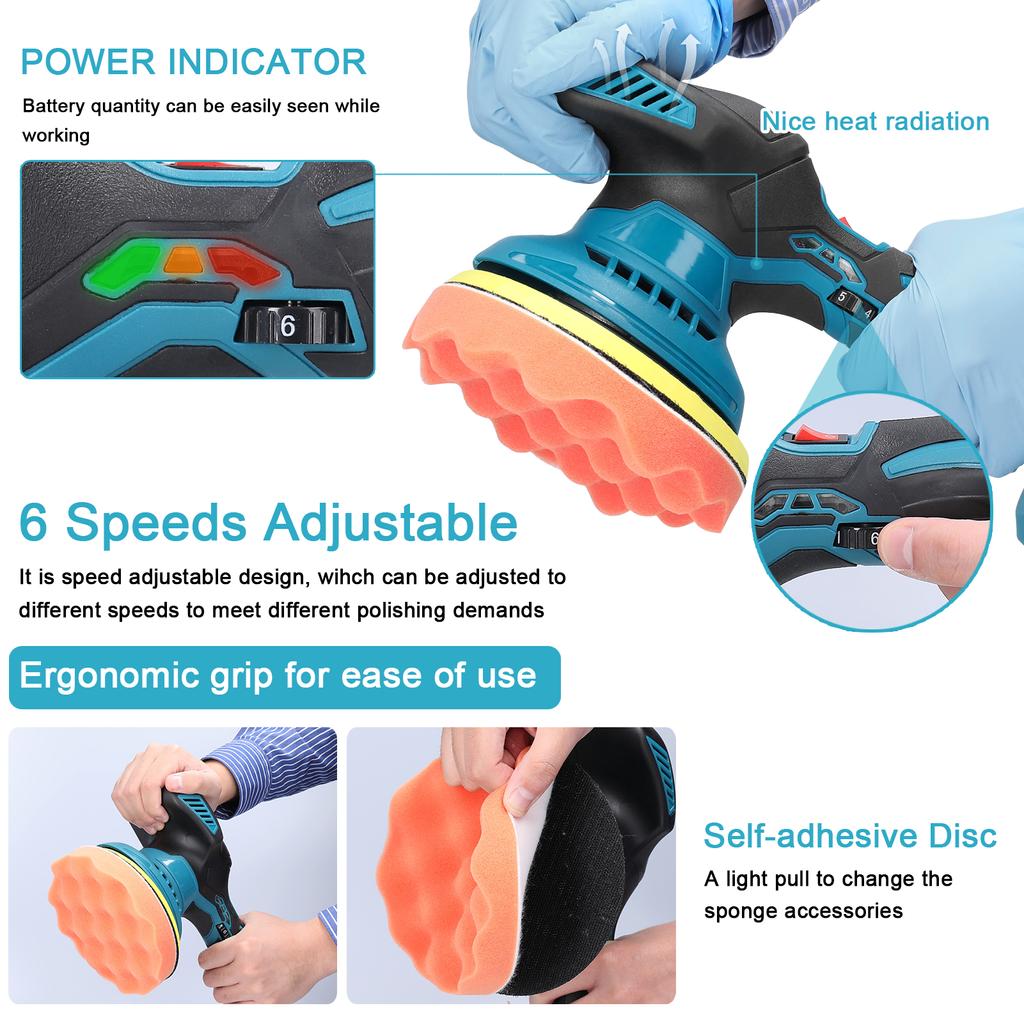 Cordless  Car Polisher 6 Gears of Speeds Adjustable Electric Auto Polishing Machine Multifunctional Home Cleaning Metal Waxing Wood Sanding Rust
