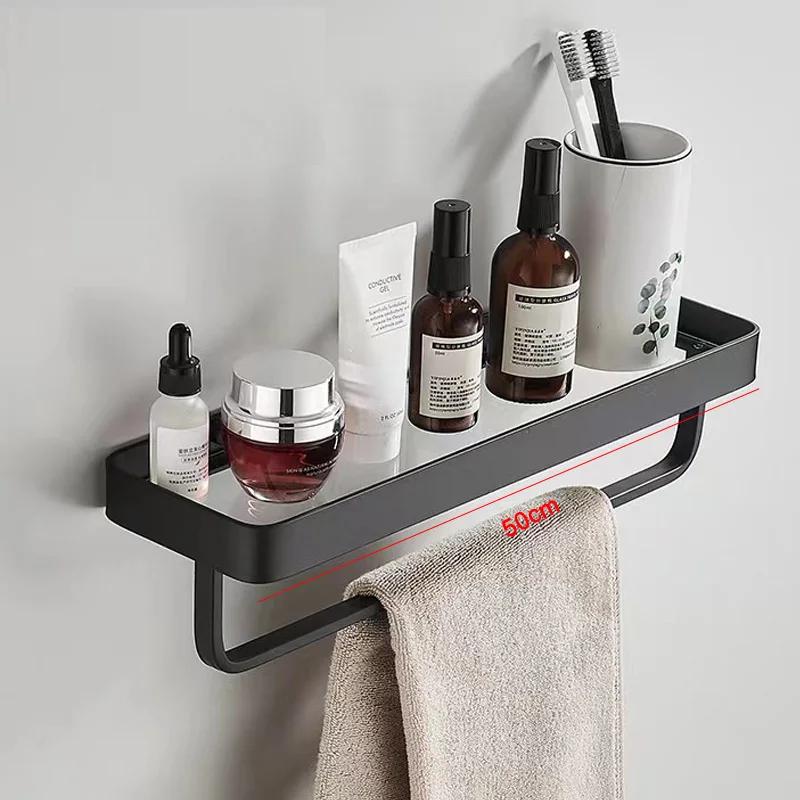30-50CM Brushed Gold Glass Shelf Aluminum Bathroom Storage Holder Bath Shower Shelf Bathroom Shelf Mirror Wall Tray Towel Bar