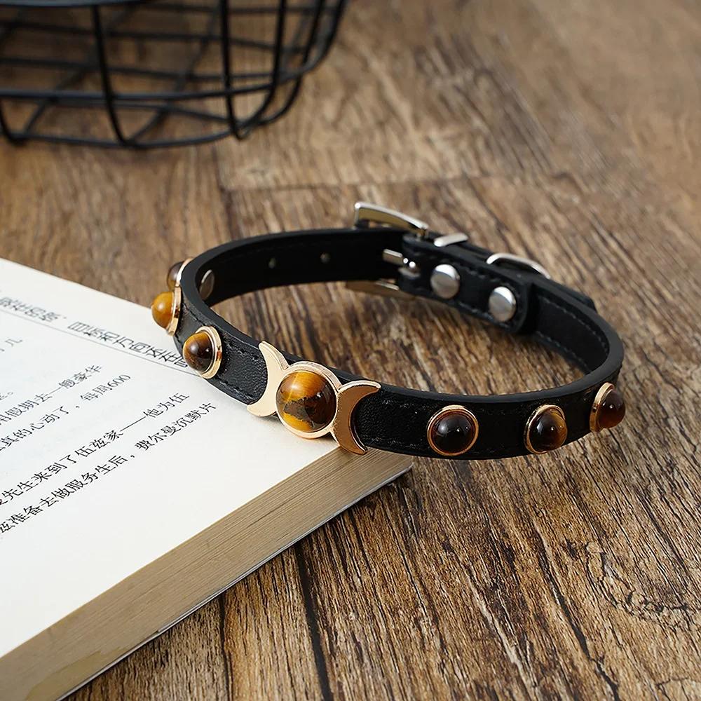 Мягкий кожаный ошейник для кошки Модный декор «Глаза тигра» Поводок-шлейка для щенка Ожерелье для котенка Аксессуары Товары для кошек XS/S/M Чихуахуа
