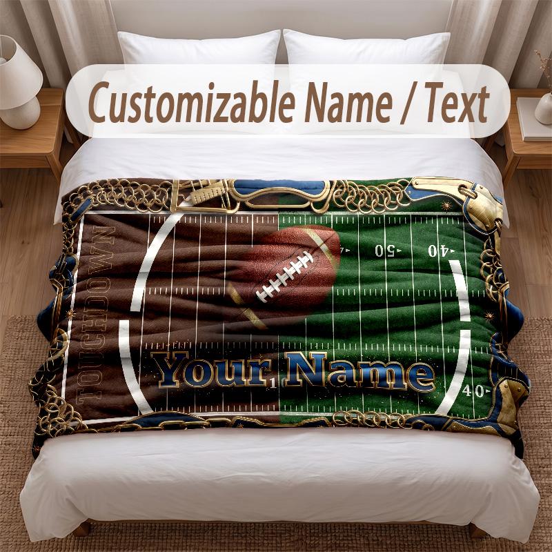 American Football Theme Soft Blanket Personalized Custom Name Text Print Warm Blanket Home Sofa Bedroom Decor