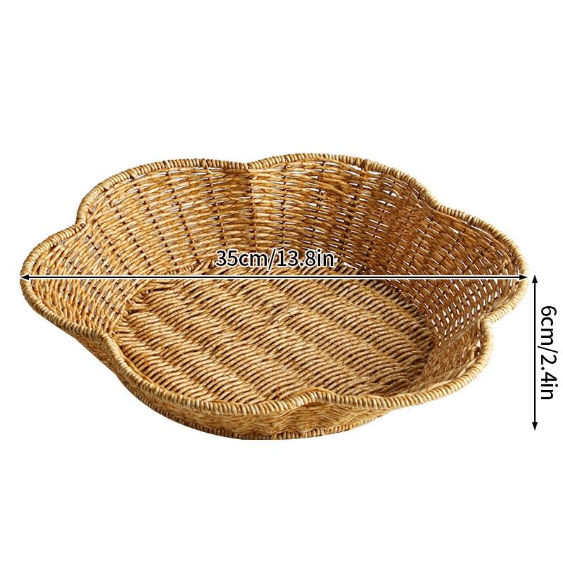 Rattan Tray Woven Fruit Basket Picnic Bread Snacks Trays Kitchen Wicker Baskets Breakfast Bread Storage Box Handwoven Food Plate