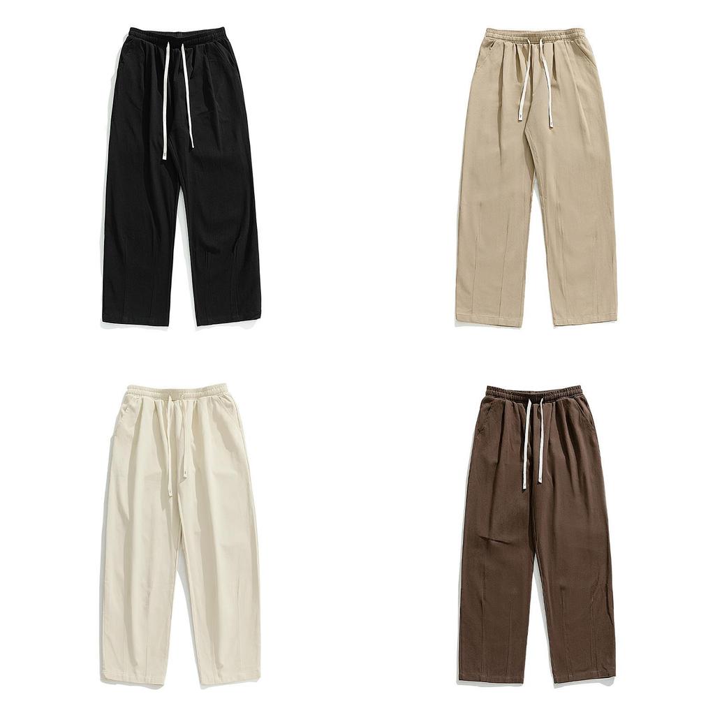 Retro Cotton Casual Pants With Pleats And Drawstring Waist For Men