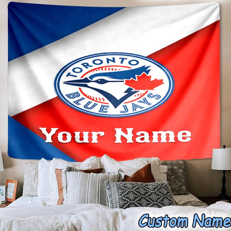 Custom Name Blue Jays Baseball Season Printed Tapestry, for Bedroom,Livingroom, dormitory, Large Wall Decor, Fabric Decor Fan Birthday Gifts