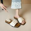 - Square head pleated open-toed slippers, women's summer wear new thick-soled cool slippers
