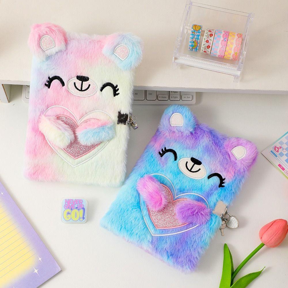 Cartoon Stationery With Lock Plush Tie-dyed Notebook Diary Book Hand Account Book Password Book