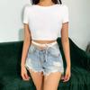 Open Back Crop Tops Summer Women Bandage Lace-up Backless Solid Pullover T Shirt Slim Tee