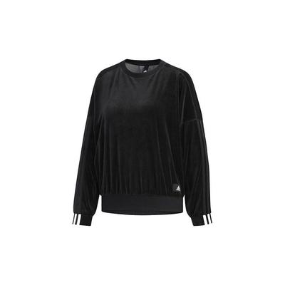 Women's Black Velvet Crew Neck Loose Casual Sports Sweatshirt FI9254