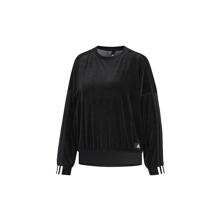 adidas Women's Black Velvet Crew Neck Loose Casual Sports Sweatshirt FI9254