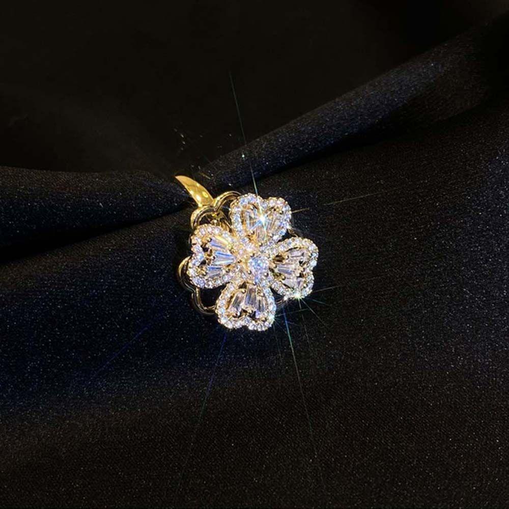 Gold Color Rotatable Women Finger Rings Korean Style Four-leaf Clover Rings Spinning Zircon Rings