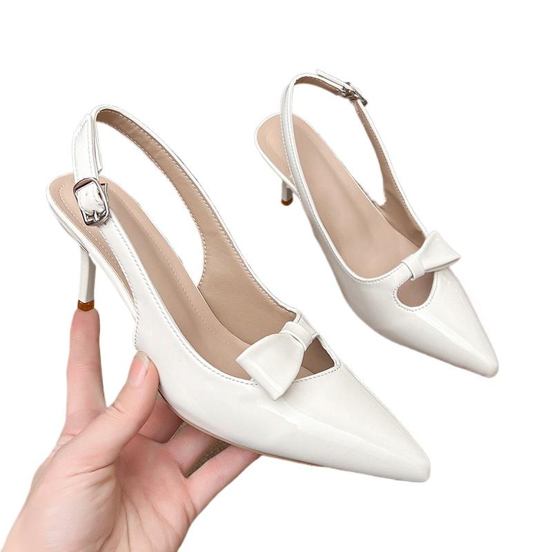 2025 Современные Офисные Женские Туфли Красные Свадебные Без задника Остроносые Украшение Бабочка Женские Босоножки на Высоком Каблуке Туфли-лодочки