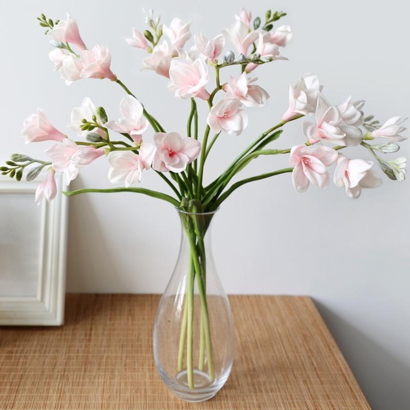 Artificial PU Freesia Flower With Bendable Iron Wire Stems for Wedding Floral Arrangements Tabletop Bookshelf Display