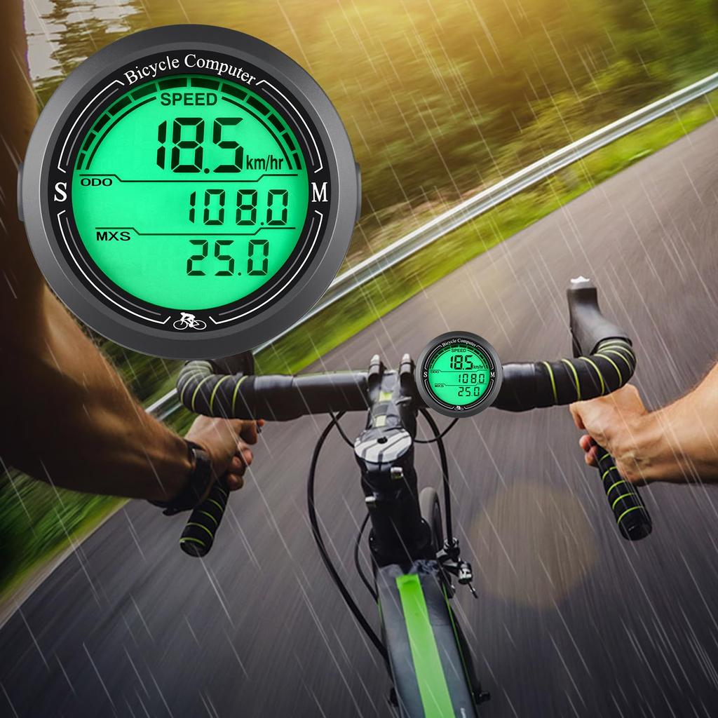 Wired Cycling Computer with Battery Large Screen Display Speedometer, 6-Month Life, Waterproof, Backlight, Speedometer, Odometer, Multi-Function,