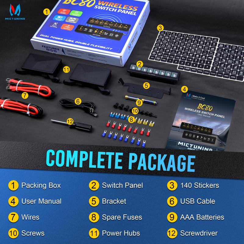 MICTUNING 8-групповая беспроводная панель переключателей, Продуманный дизайн с 4 режимами управления, Вспомогательная автомобильная панель переключателей для грузовиков, внедорожников
