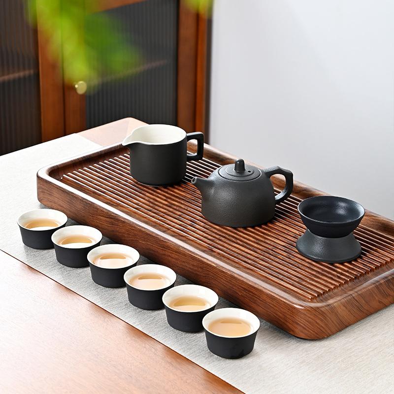 Чайный сервиз Кунг-фу из черной керамики в японском стиле, бытовой керамический чайник, маленький набор чайных чашек, подарочная коробка