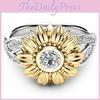 Изысканное кольцо в виде подсолнуха с цветным цирконом с золотым покрытием для женщин, элегантное украшение