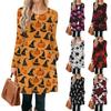 Women's Casual Fashion Long Sleeve  Halloween Graphic Printed Vintage Dresses With Pockets