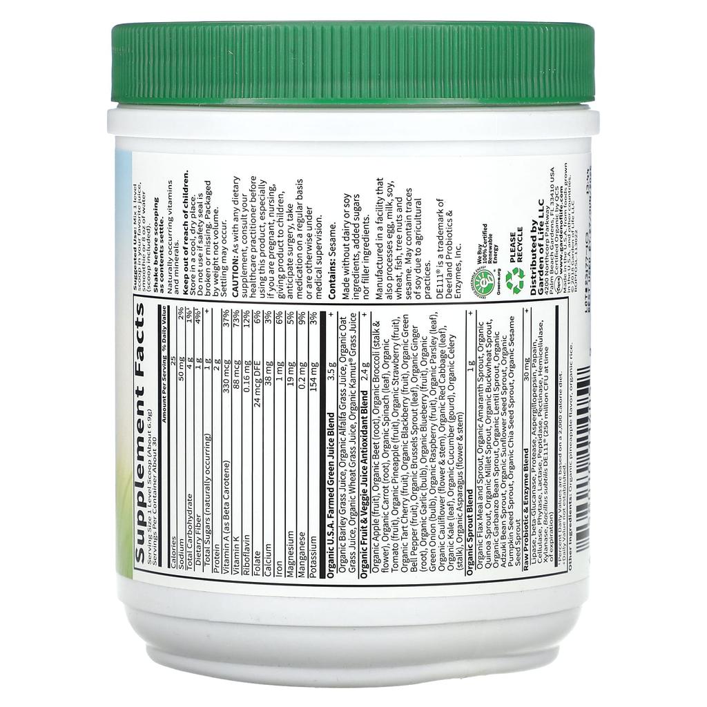 Garden of Life Raw Organic Perfect Food, Зеленый суперфуд, Оригинальный, 7,3 унции (207 г)