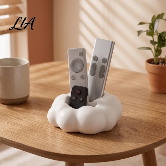 Small Item Storage Box 3D Printed Cloud Shape Desktop Organizer, Cute Remote Control Holder Dressing Table Accessory with Dual Slots, Multifunctional