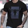 Summer Men's 100% Pure Cotton Casual Loose Plus Size Western Bull Head Pattern Printed Round Neck Short Sleeved T-shirt Top