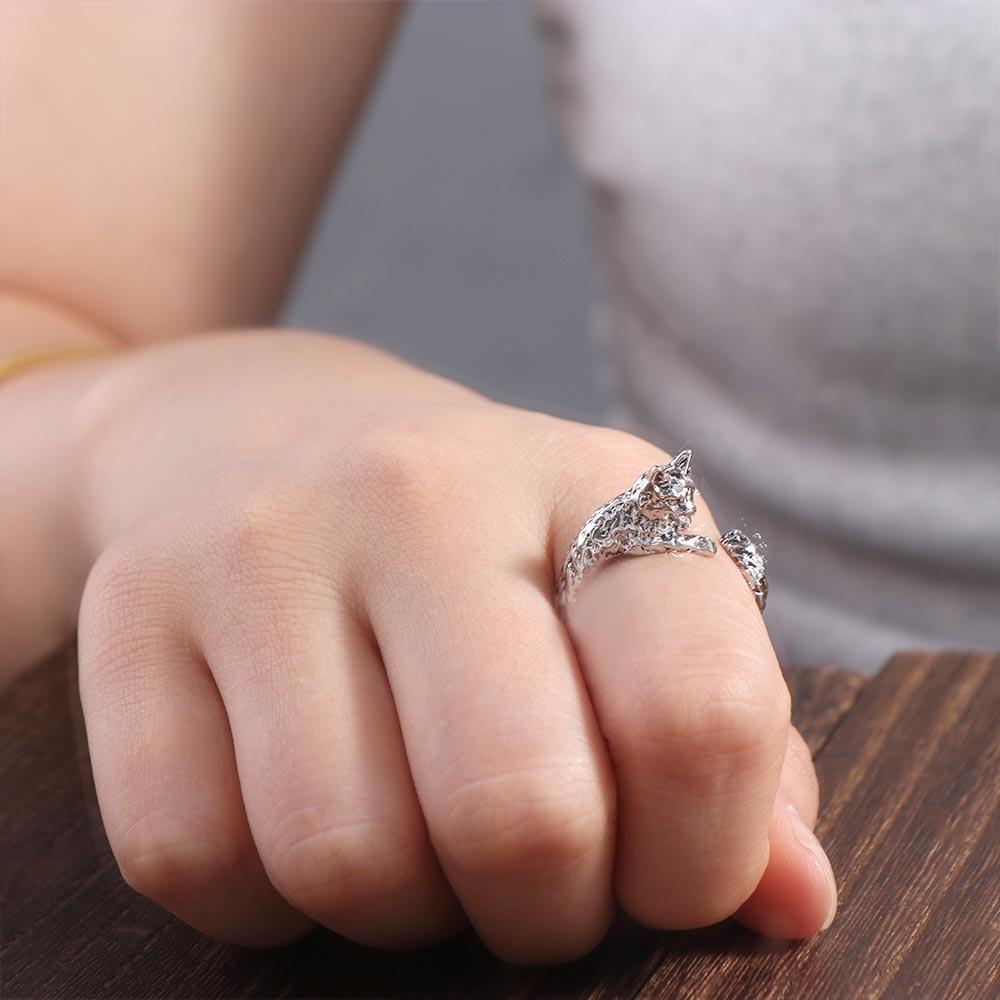 Dark Zinc Zinc Alloy Animal Delicate Rings Vintage Cat Shape Ring Creative Kitty Cat Opening Rings Men Women