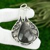 Sterling Silver Pear Silver Sheen Obsidian Stone Bezel Birthday Pendant Jewelry