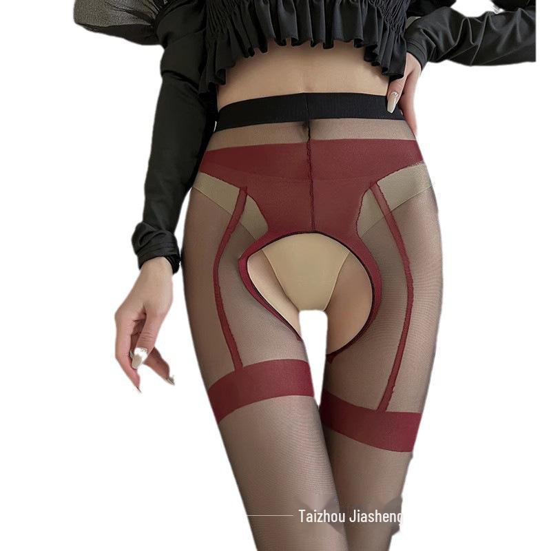 Бесплатная доставка: Сексуальные черные шелковые чулки с открытой промежностью и контрастные цветные колготки с подтяжками