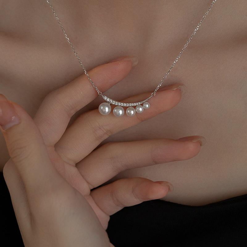 Серебряное ожерелье S925 с жемчугом и полумесяцем, 18 карат, для женщин - Легкая роскошь, Французский ретро