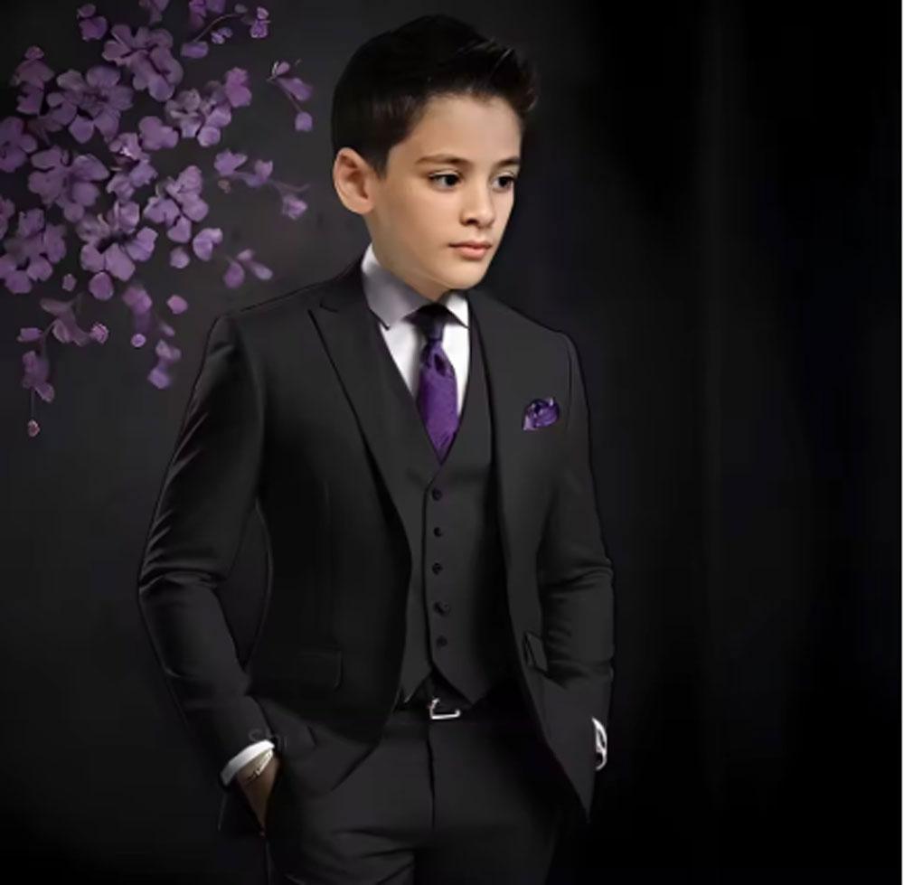 Suit For Boys Yellow 3 Piece Wedding Kids Groom Tuxedo Formal Peak Lapel Party Prom Kids Clothes Children Suits